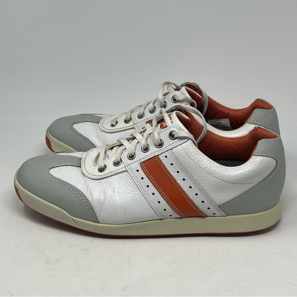 Footjoy Contour Casual Golf Shoes Mens 9.5 White Orange Leather Spikeless 54303 main image 16